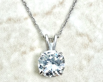 0,90 CT 14 kt diamanten solitaire ketting - massief 14 kt witgouden diamanten solitaire hanger ketting - massief 14 kt goud 4-tanden diamanten ketting
