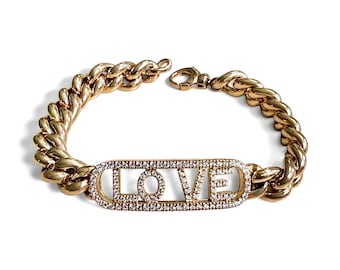 ZYDO Italy "Amore In Rosa" 18K Rose Gold Natural Diamond LOVE Bracelet - Sliding Letters Diamond Bracelet - 18K Gold Curb Chain Bracelet