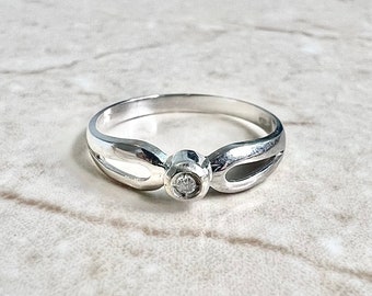 Vintage Italienischer 18K Diamant Verlobungsring - 18K Weißgold Diamant Solitär Ring - Versprechensring - Diamant Ehering - Geschenk für Sie