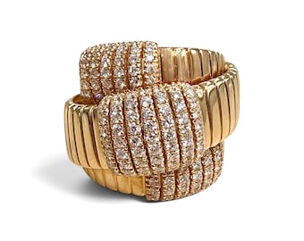 ZYDO Italy "Mamma Mia" 18K Rose Gold 1.16 CTW Natural Diamond Tubogas Crossover Ring - Wide Pave Diamond Wrap Ring - Statement Ring For Her