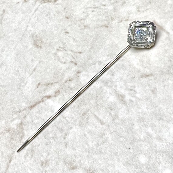 Antique Art Deco Diamond Stick Pin 14 & 18K White G… Gem