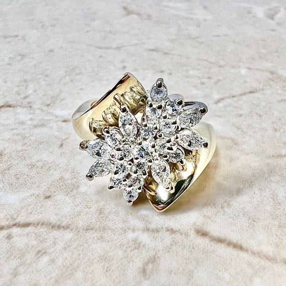 1 CTTW Vintage 14K Diamond Cluster Ring - 14 Kara… - image 1
