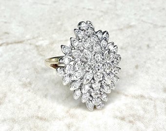 Anillo vintage de diamantes en racimo de 10 quilates - Anillo de cóctel de diamantes en oro macizo de 10 quilates - Anillo de racimo de oro de dos tonos - Anillo de bodas de diamantes - Regalos para ella
