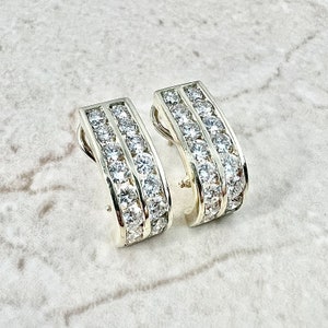 2.75 CT 14K Gold 2 Row Diamond Earrings - 14K Yellow Gold Diamond Hoop Earrings - Diamond Huggies Earrings - Wedding Earrings - Gift For Her