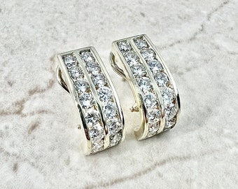 Fine 2.75 CTTW 14K Diamond Huggie Earrings - Yellow Gold Huggies - 2 Row Gold Diamond Earrings - Gold Earclip Earrings - Best Gifts For Her