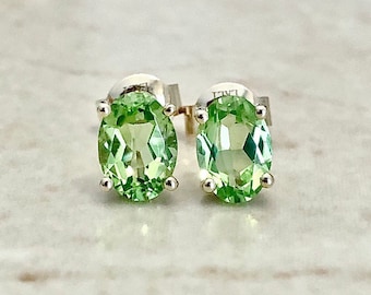 14K Oval Peridot Stud Earrings - Yellow Gold Peridot Earrings - August Birthstone Earrings - Birthday Gift - Gifts For Her - Christmas Gifts