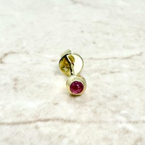 Single 18K Natural Ruby Stud Earring - 18K Yellow Gold Single Stud Earring - Genuine Ruby Earrings - July Birthstone Earrings - Gift For Her