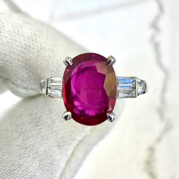 Vintage Handcrafted Platinum Ruby & Diamond Ring … - image 3