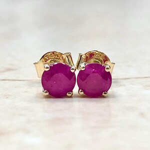 14K Gold Round Ruby Stud Earrings - 14K Yellow Gold Ruby Earrings - July Birthstone Earrings - Natural Ruby Jewelry - Birthday Gift For Her