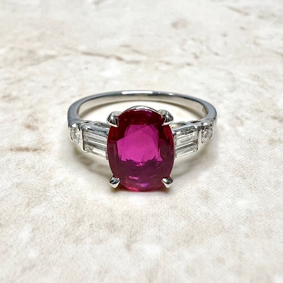 Vintage Handcrafted Platinum Ruby & Diamond Ring … - image 4