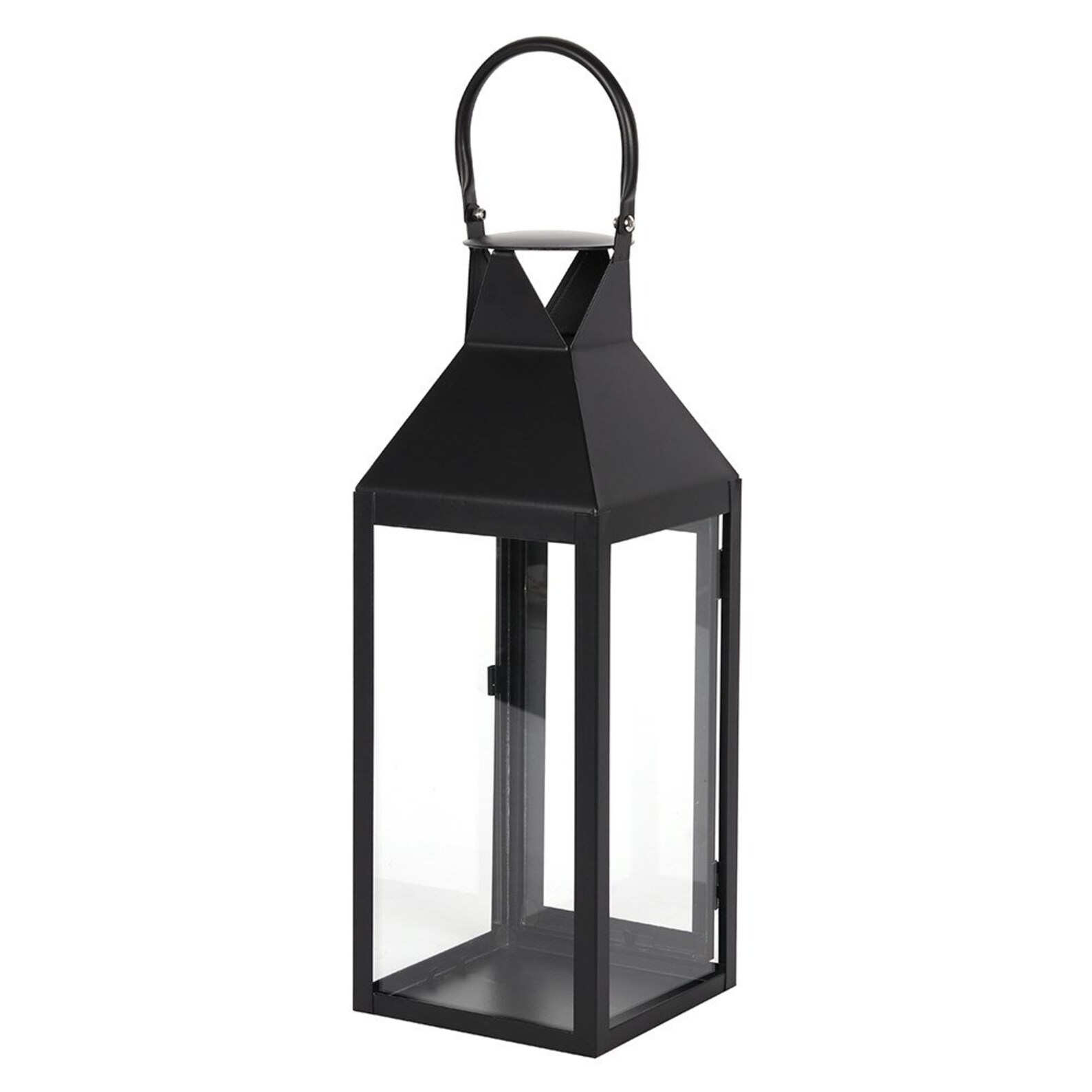 Large Satin Black Candle Lantern Metal Glass Panes Etsy