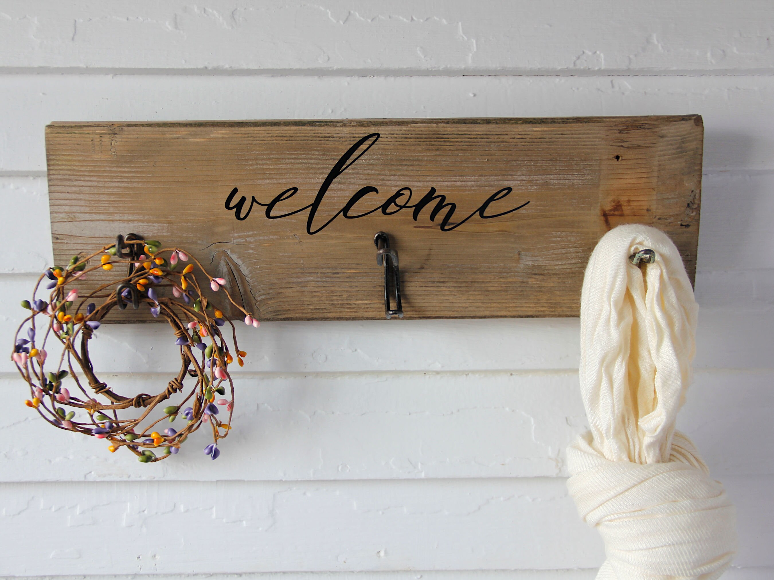 Farmhouse Coat Rack Welcome Sign With Hooks Etsy