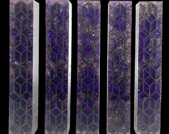 PBBrick-157: Pen Blanks - Purple with Purple Glitter 3D Printed Square Alumilite Resin Casting Diamond Painting Pen
