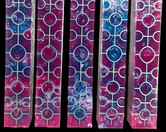 PBBrick-206: Pen Blanks - Red Blue White with Blue Pink 3D Printed Circles Alumilite Resin Casting Diamond Painting Pen