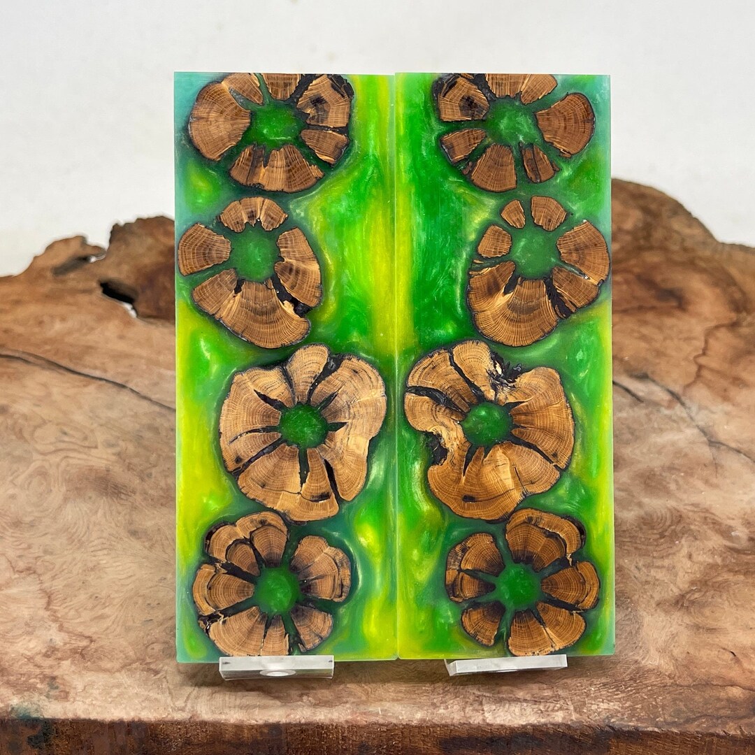 Knife Scales Hybrid Green Yellow Alumilite Resin Stabilized Etsy