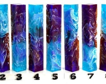 PBBrick-022: Deep Sea Dreams Purple Blue Gold White Swirls Pen Blank Diamond Painting Alumilite Resin Casting