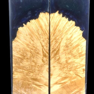 KS-225: Knife Scales - Hybrid Blue Resin Natural Stabilized Box Elder Burl