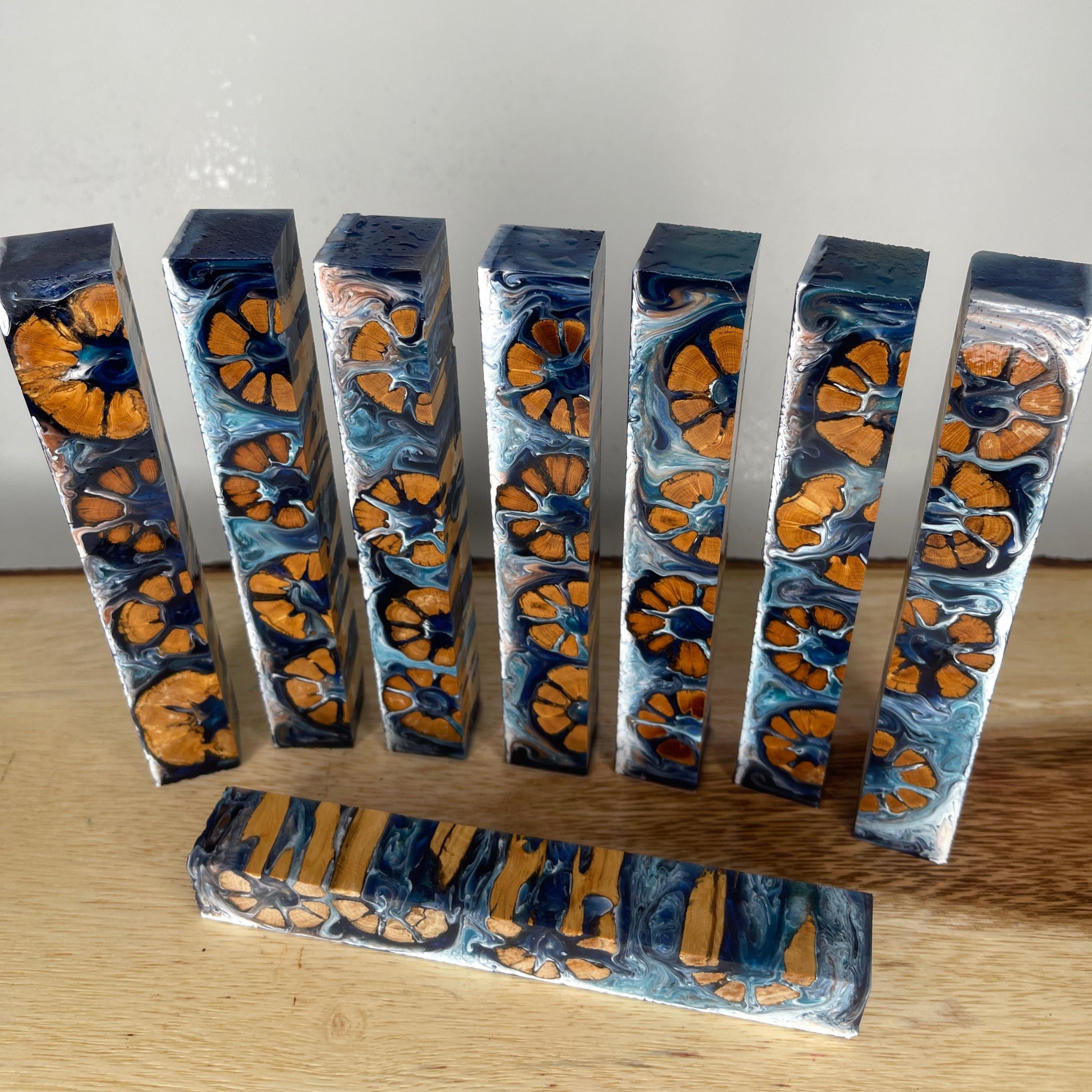 PBBrick-080: Blue White with Stabilized Natural Cholla Cactus Hybrid Pen Blank Diamond Painting Alumilite Resin Casting