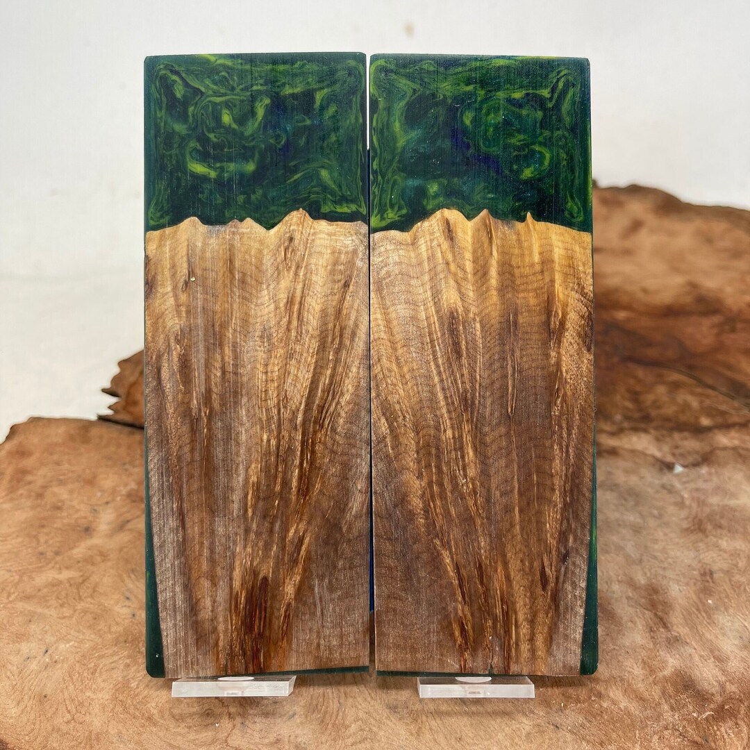 Knife Scales Hybrid Yellow and Green Alumilite Resin Stabilized Black