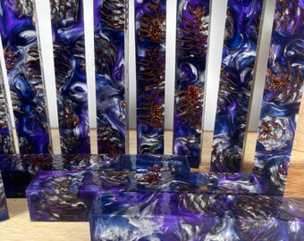 PBBrick-003: Purple Blue Silver Mini Pine Cones Hybrid Pen Blank Diamond Painting Alumilite Resin Casting