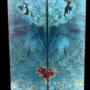 KS-218: Knife Scales - Hybrid Red Resin Blue Dye Stabilized Box Elder Burl