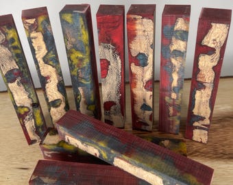 PBBrick-071: Red Blue Yellow with Stabilized Natural Cholla Cactus Hybrid Pen Blank Diamond Painting Alumilite Resin Casting