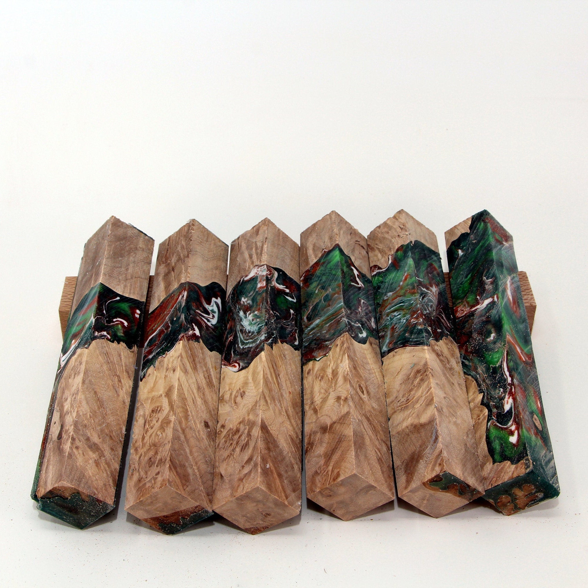 Wood StabilizedDyed Green Maple Burl Hybrid Pen Blank Alumilite Resin