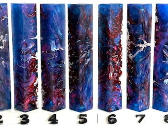 PBBrick-023: Embers of the Deep Blue Pink Red White Pen Blank Diamond Painting Alumilite Resin Casting