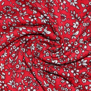 Tecido rayon por quintal, tecido rayon challis, tecido de viscose de rayon floral vermelho ditsy para roupas, tecido de costura, tecido de viscose floral