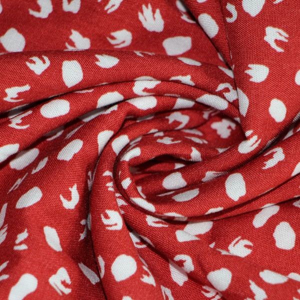 Rayon fabric by the yard, Rayon challis fabric, Red rayon fabric white polka dot spots print, Rayon viscose sewing fabric for clothing