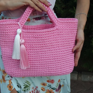 Crochet bag, Crochet handbag, Pink crochet handbag, Handmade crochet bag, Handbag with a tassel,  Crocheted accessory  for her