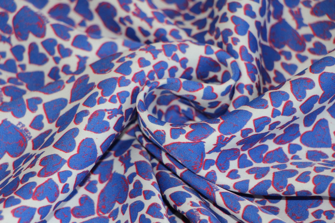 Rayon Fabric by the Yard, Rayon Dress Fabric, Hearts Print Rayon