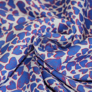 Rayon fabric by the yard, Rayon dress fabric, Hearts print rayon viscose fabric, 100% rayon fabric, Satin weave sewing rayon fabric