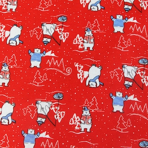 Flannel fabric, 100% cotton flannel Christmas fabric, Red Christmas flannel fabric with a width of 240 сm(94 inches), Bear print flannel