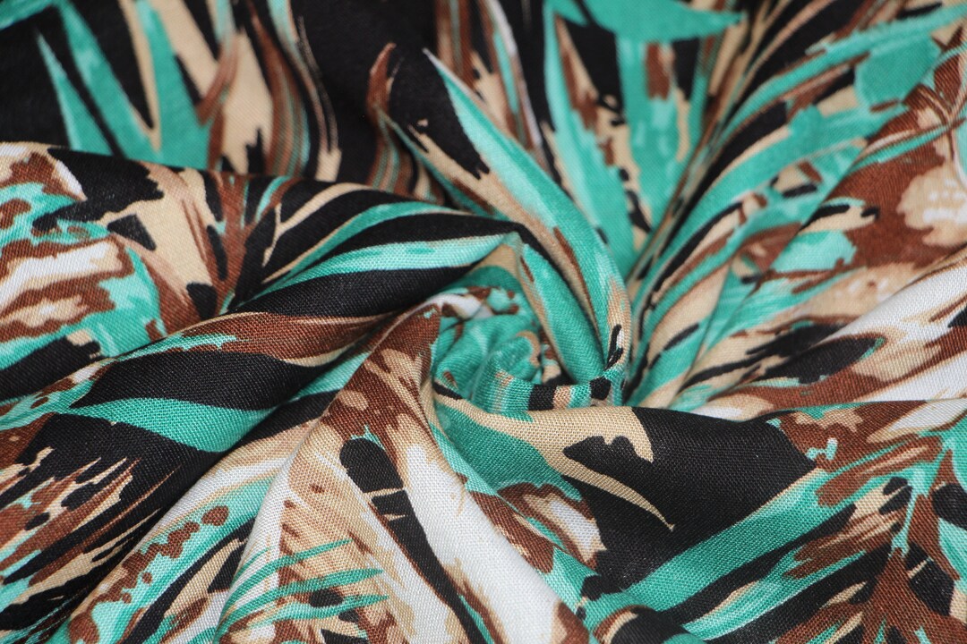 Rayon Cotton Blend Fabric, Rayon Fabric by the Yard for Clothing, Palm Leafs Print Rayon Cotton