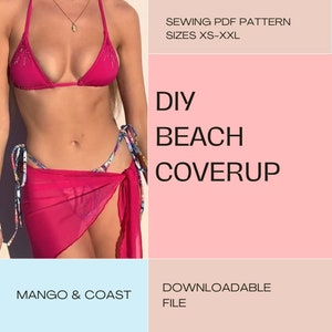 DIY Coverup | Beach Sarong | pdf sewing pattern | swimwear, women&#39;s bathing suit instant download XS-XXL