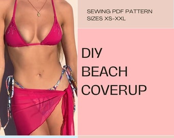 DIY Coverup | Beach Sarong | pdf sewing pattern | swimwear, women&#39;s bathing suit instant download XS-XXL