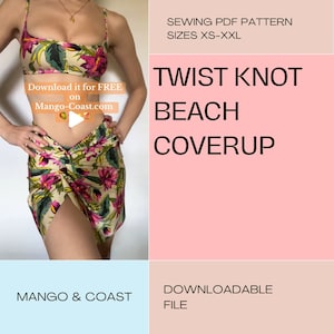 Free Pattern | DIY Twist Knot Beach Coverup Sarong | pdf sewing pattern | swimsuit, women&#39;s bathing Suit instant download XS-XXL