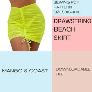 DIY Swimwear | Drawstring Beach Skirt | pdf sewing pattern | swimsuit, women&#39;s bathing Suit instant download XS-XXL