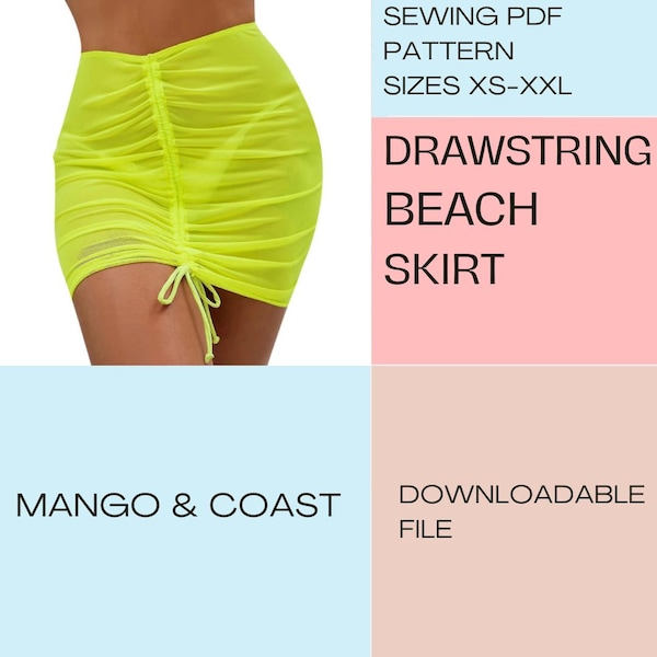 Drawstring Beach Skirt Sewing Pattern | Ruched Mini Skirt (PDF)