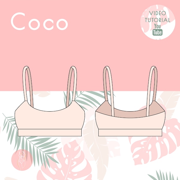 Maillots de bain DIY | de bikini à encolure dégagée - Soutien-gorge de sport | patron de couture pdf | Maillot de bain pour femme, téléchargement immédiat XS-XXL