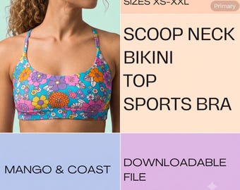 Scoop Neck Bikini Top Sewing Pattern | Sports Bra DIY (PDF Pattern + Youtube tutorial)