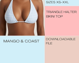 Triangle Halter Bikini Top Sewing Pattern | Reversible Swimsuit (PDF)