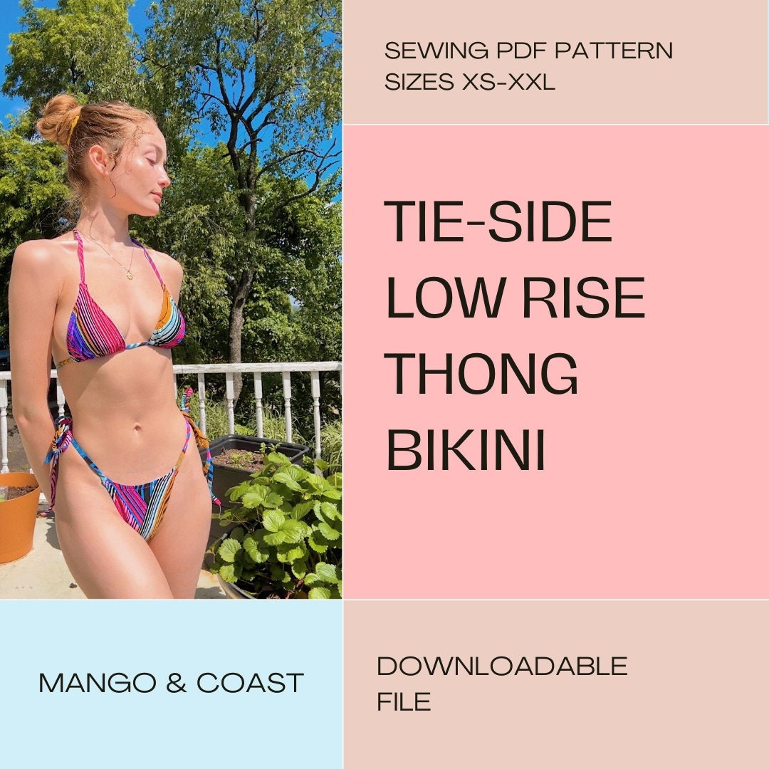 DIY Swimwear | Tie-Side Low Rise Thong Bikini | pdf sewing pattern | swimsuit, women's bathing Suit instant download XS-XXL