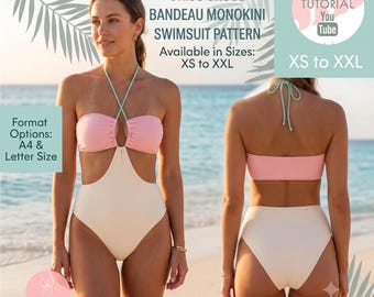 Criss Cross Bandeau Monokini Swimsuit (PDF Pattern + Youtube tutorial)
