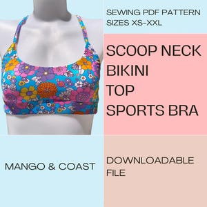 DIY  Swimwear | Scoop Neck Bikini Top - Sports Bra | pdf sewing pattern | swimsuit, women&#39;s bathing Suit instant download XS-XXL