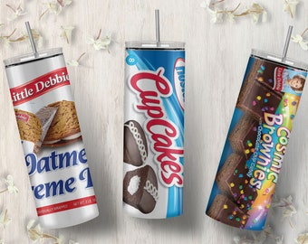 Snack Dessert 20oz Skinny Tumbler, Cupcake Brownie Cookie Inspired Wrap Cup, Insulated Stainless Steel Travel Mug