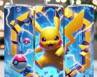 Electric Yellow Cartoon Creature Tumbler – Cute Lightning Character Cup – Anime Style Drinkware – 20oz Stainless Steel Insulated Tumbler