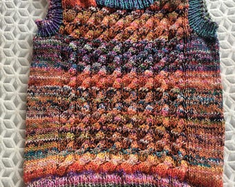 Immediate Dispatch: Colourful Cable-stitched Handknit Sleeveless Jumper