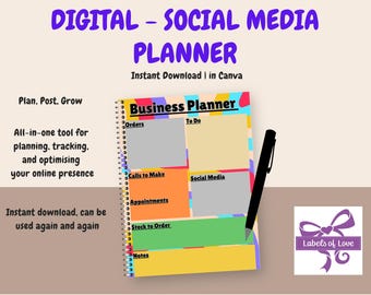 Social Media Planner Printable | Content Organizer for Small Business (PDF Download)